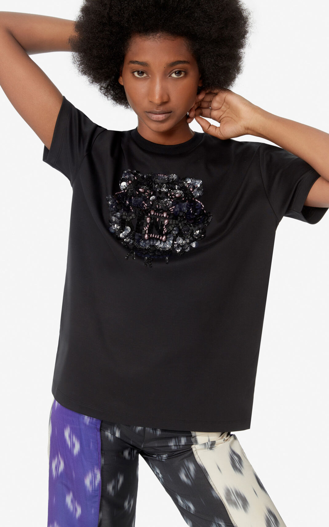 Camisetas Kenzo Sequined Tiger Mujer Negras RID418567